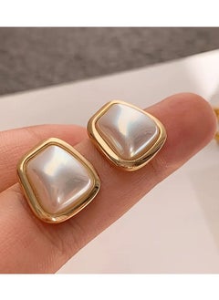 Home Clearance Sale Vintage Elegant Square Imitation Pearl Stud Earrings for Women - Hypoallergenic 925 Sterling Silver Ear Needle, Alloy Base, Daily Wear Fashion Jewelry, All Season Accessory  - Image 2