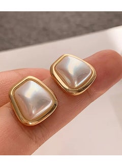 Home Clearance Sale Vintage Elegant Square Imitation Pearl Stud Earrings for Women - Hypoallergenic 925 Sterling Silver Ear Needle, Alloy Base, Daily Wear Fashion Jewelry, All Season Accessory  - Image 5