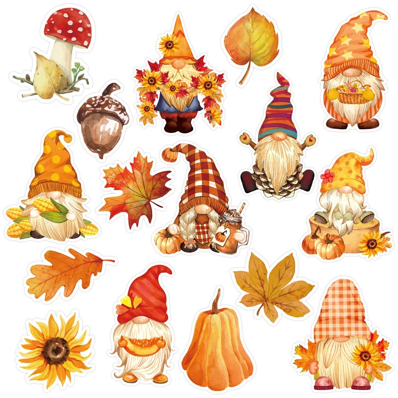 Whaline 16Pcs Fall Gnome Refrigerator Magnets Autumn Fridge Magnets Decals Maple Leaves Pumpkins Gnome Shape Magnetic Stickers for Thanksgiving Refrigerator Mailbox Metal Door Cabinets Decoration