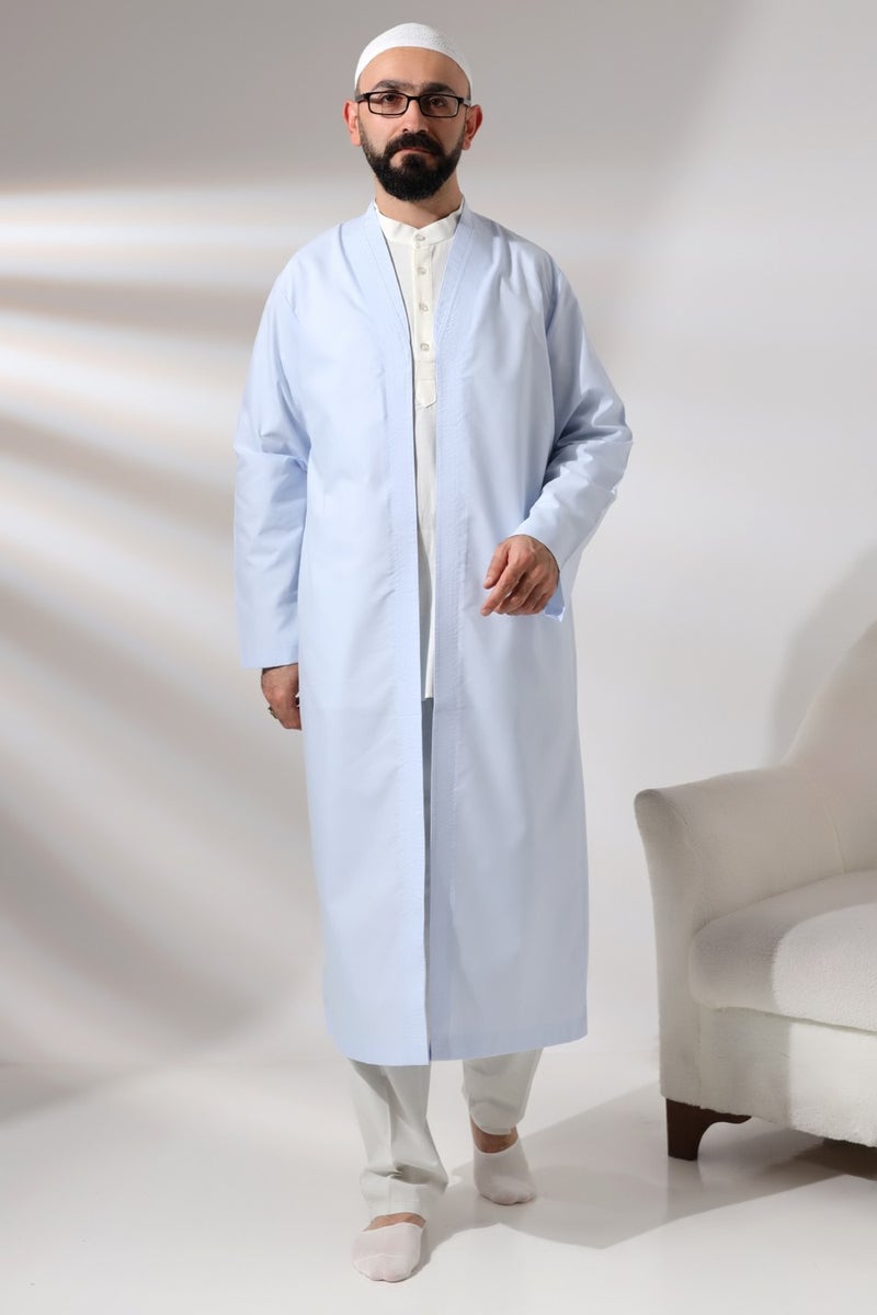 İhvan Online Ihvan Online Blue Men's Prayer Dress V Neck Buttonless Open Front Prayer Robe  - Image 2