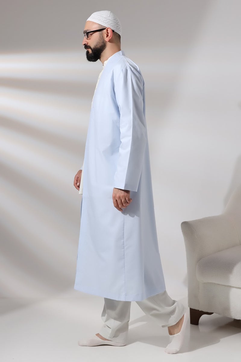 İhvan Online Ihvan Online Blue Men's Prayer Dress V Neck Buttonless Open Front Prayer Robe  - Image 5