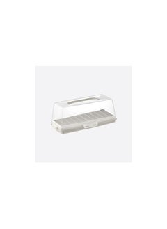 dunya High Quality Plastic Rectangle Cake & Toast Carrier Box With Clip Lock Cover-BPA Free-(37 * 7.5cm)-Turkey Made Beige  - Image 1