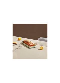 dunya High Quality Plastic Rectangle Cake & Toast Carrier Box With Clip Lock Cover-BPA Free-(37 * 7.5cm)-Turkey Made Beige  - Image 2