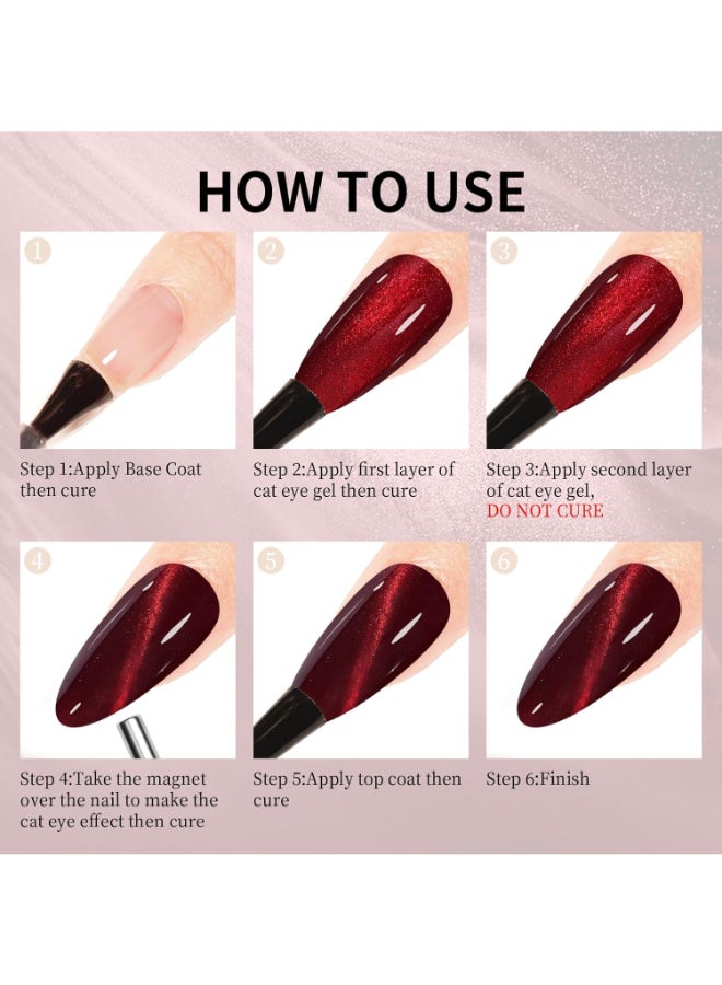 brunson Universal Cat Eye Gel Nail Polish, Exotic Red 9D Magnetic Nail Polish Glitter Shimmer with Magnetic Soak Off  UV/LED Gel Polish Nail Art paint BER9D18 - Image 3