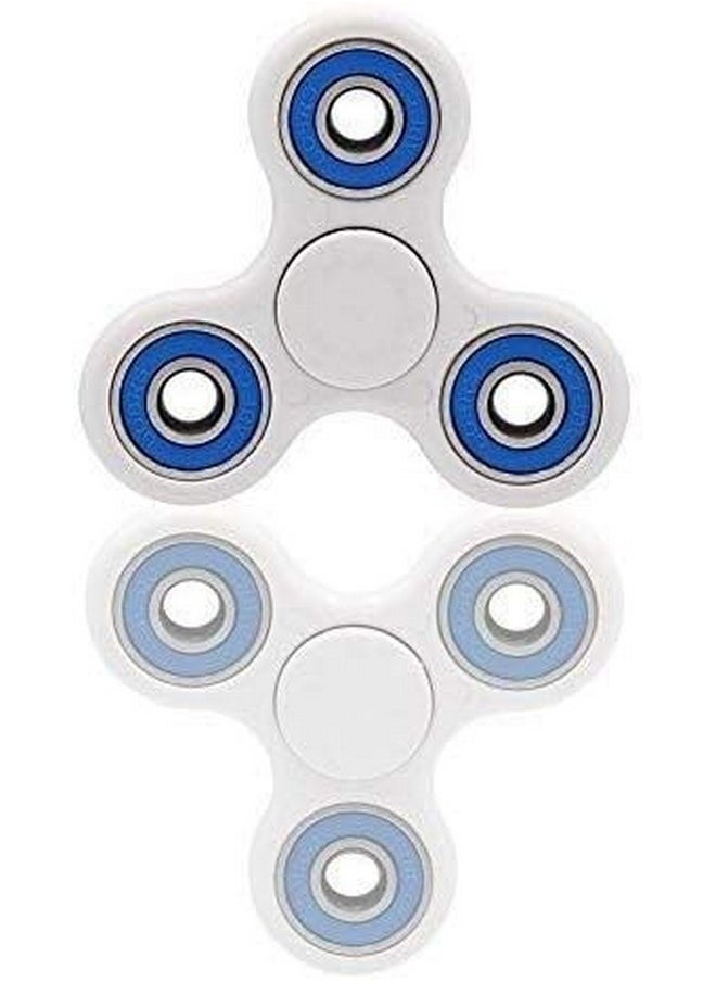 Premsons - Premsons® Hand Spinner Desk Toy - High Speed Smooth Finger Spin Sensory Fidget Stress Relief Game Play for Kids & Adults - Birthday Party Gift - Four Bearing - White + Blue Bearing - Image 1