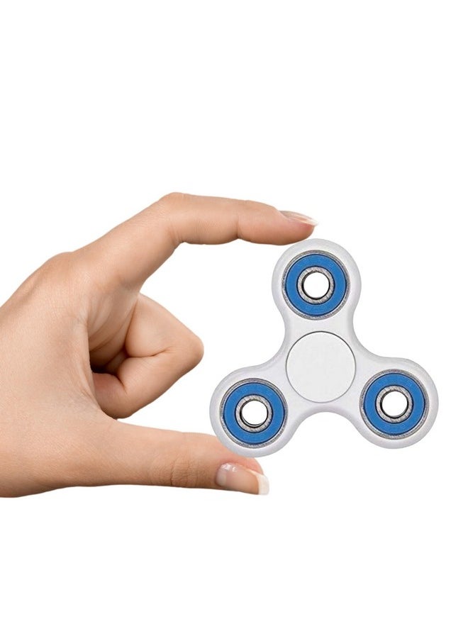 Premsons - Premsons® Hand Spinner Desk Toy - High Speed Smooth Finger Spin Sensory Fidget Stress Relief Game Play for Kids & Adults - Birthday Party Gift - Four Bearing - White + Blue Bearing - Image 1