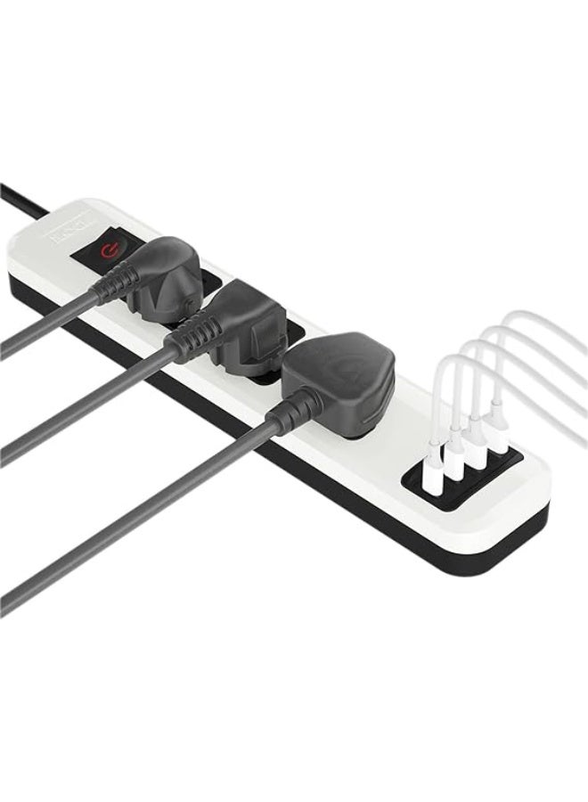 iLOCK Power Strip with 2 USB-C & 2 USB-A Ports – 30W Fast Charging – 2M Cable – White - Image 1