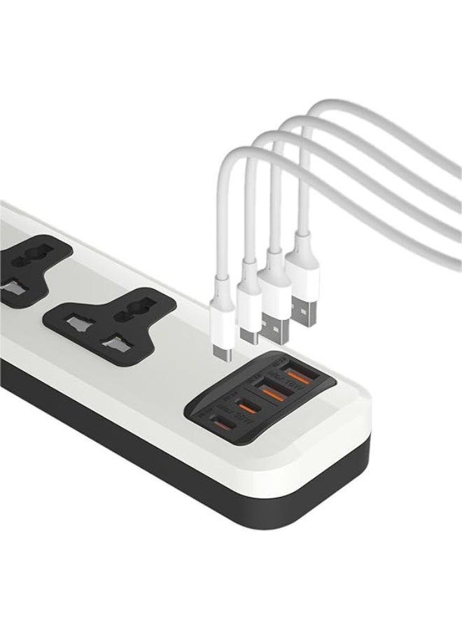 iLOCK Power Strip with 2 USB-C & 2 USB-A Ports – 30W Fast Charging – 2M Cable – White - Image 2