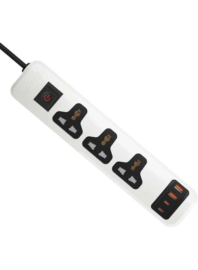 iLOCK Power Strip with 2 USB-C & 2 USB-A Ports – 30W Fast Charging – 2M Cable – White - Image 3