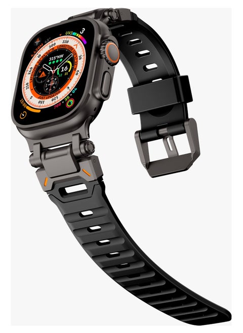 Kyoto Apple Watch 46/49mm Strap with Breathable Metal Mesh Design / Chemical Resistance / Hypoallergenic Material / Fluoro Rubber & Stainless-Steel Finish / 24/7 Wearability / Sweat & Water Resistant - Stealth Black