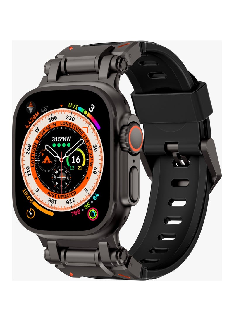 LEVELO - Kyoto Apple Watch 46/49mm Strap with Breathable Metal Mesh Design / Chemical Resistance / Hypoallergenic Material / Fluoro Rubber & Stainless-Steel Finish / 24/7 Wearability / Sweat & Water Resistant - Stealth Black - Image 1