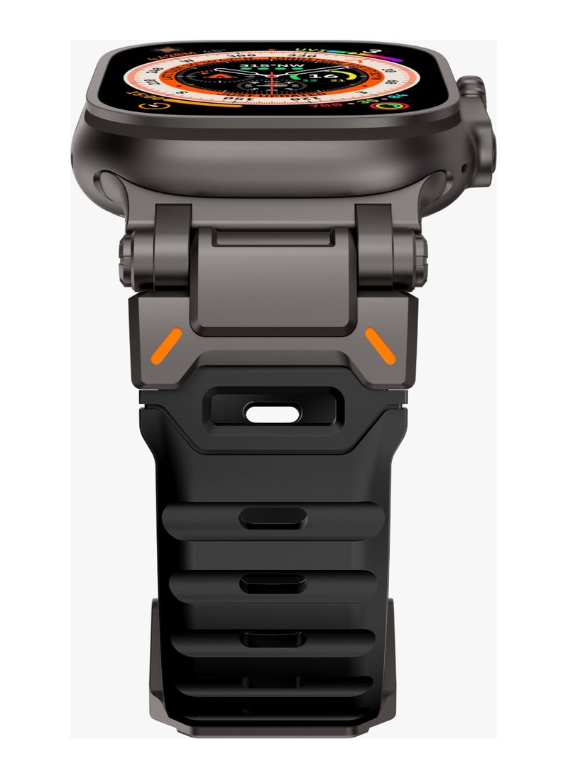LEVELO - Kyoto Apple Watch 46/49mm Strap with Breathable Metal Mesh Design / Chemical Resistance / Hypoallergenic Material / Fluoro Rubber & Stainless-Steel Finish / 24/7 Wearability / Sweat & Water Resistant - Stealth Black - Image 1