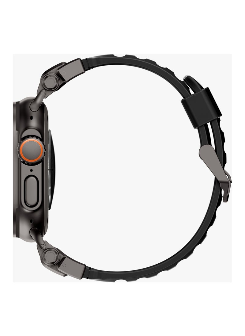 LEVELO - Kyoto Apple Watch 46/49mm Strap with Breathable Metal Mesh Design / Chemical Resistance / Hypoallergenic Material / Fluoro Rubber & Stainless-Steel Finish / 24/7 Wearability / Sweat & Water Resistant - Stealth Black - Image 1