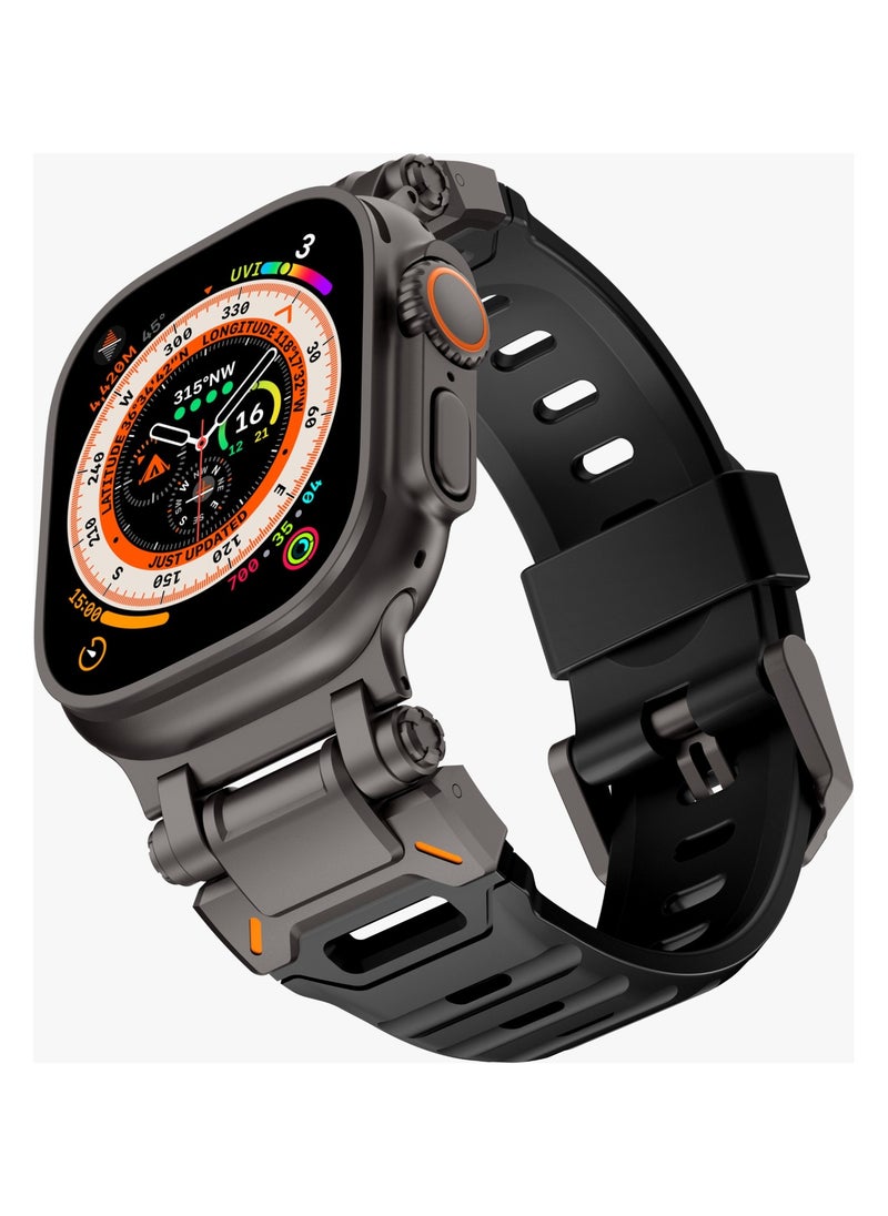 LEVELO - Kyoto Apple Watch 46/49mm Strap with Breathable Metal Mesh Design / Chemical Resistance / Hypoallergenic Material / Fluoro Rubber & Stainless-Steel Finish / 24/7 Wearability / Sweat & Water Resistant - Stealth Black - Image 1