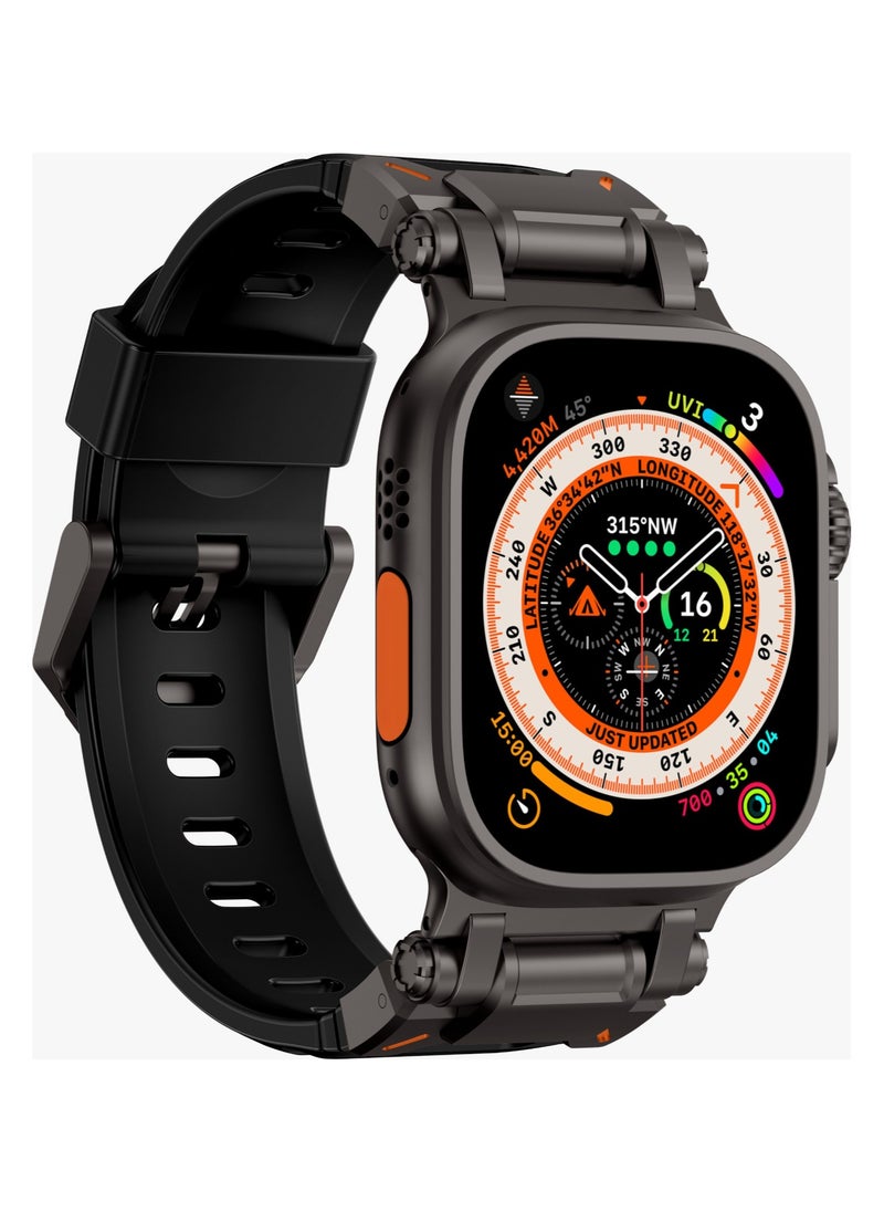LEVELO - Kyoto Apple Watch 46/49mm Strap with Breathable Metal Mesh Design / Chemical Resistance / Hypoallergenic Material / Fluoro Rubber & Stainless-Steel Finish / 24/7 Wearability / Sweat & Water Resistant - Stealth Black - Image 1