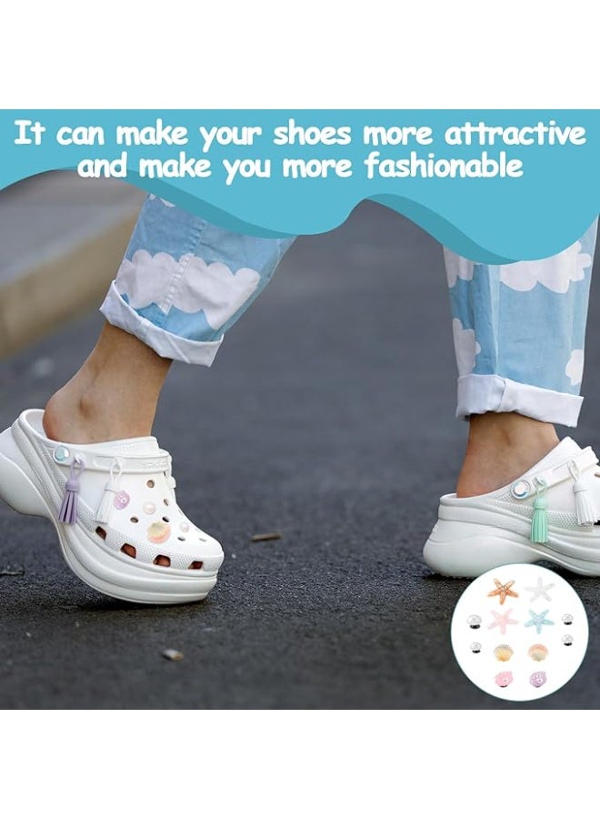 Arabest Summer Beach Charms for Croc, 12 PCS Summer Shoe Charms, Cute Starfish Seashell Pearl Shoe Decoration, PVC Girly Bling Shoes Decoration Charm for Clog Sandals - Image 5