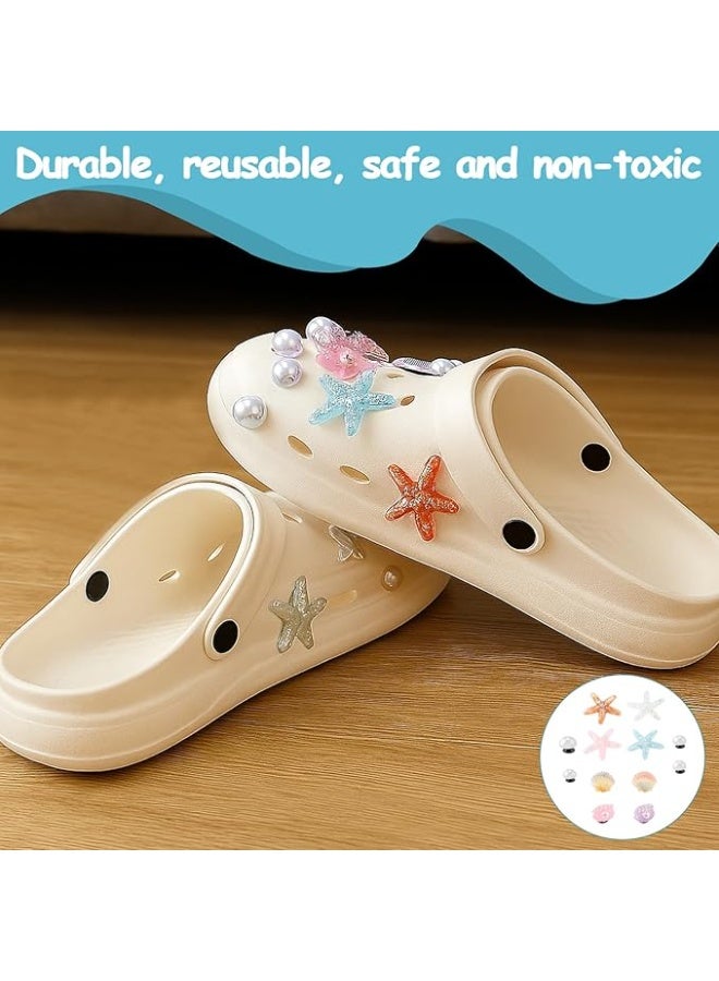 Arabest Summer Beach Charms for Croc, 12 PCS Summer Shoe Charms, Cute Starfish Seashell Pearl Shoe Decoration, PVC Girly Bling Shoes Decoration Charm for Clog Sandals - Image 4