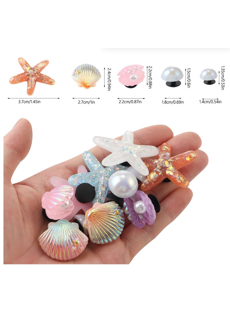 Arabest Summer Beach Charms for Croc, 12 PCS Summer Shoe Charms, Cute Starfish Seashell Pearl Shoe Decoration, PVC Girly Bling Shoes Decoration Charm for Clog Sandals - Image 3