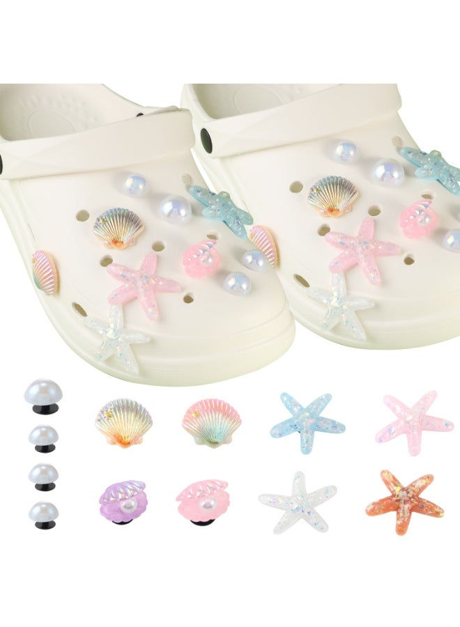 Arabest Summer Beach Charms for Croc, 12 PCS Summer Shoe Charms, Cute Starfish Seashell Pearl Shoe Decoration, PVC Girly Bling Shoes Decoration Charm for Clog Sandals - Image 1