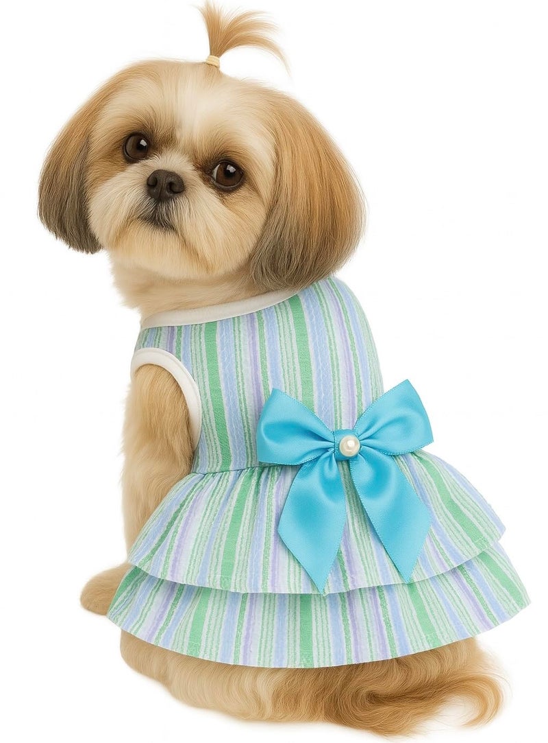 KUTKUT Dress for Small Breed Dog Puppy Clothes Female Princess Tutu Striped Skirt Summer Frock for Shihtzu, Papillon etc Cat Pet Apparel Outfits (Size: L, Chest: 45cm, Length: 35cm, Green) - Image 1