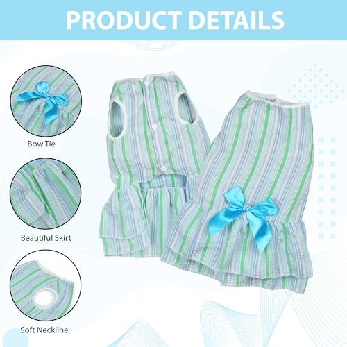 KUTKUT Dress for Small Breed Dog Puppy Clothes Female Princess Tutu Striped Skirt Summer Frock for Shihtzu, Papillon etc Cat Pet Apparel Outfits (Size: L, Chest: 45cm, Length: 35cm, Green) - Image 2