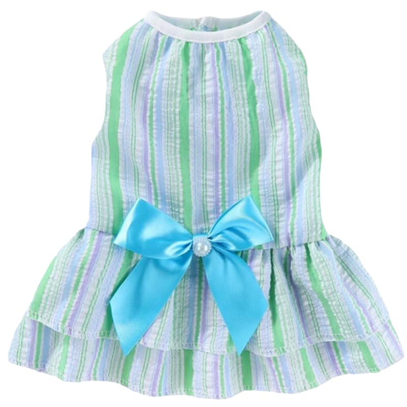 KUTKUT Dress for Small Breed Dog Puppy Clothes Female Princess Tutu Striped Skirt Summer Frock for Shihtzu, Papillon etc Cat Pet Apparel Outfits (Size: L, Chest: 45cm, Length: 35cm, Green) - Image 5