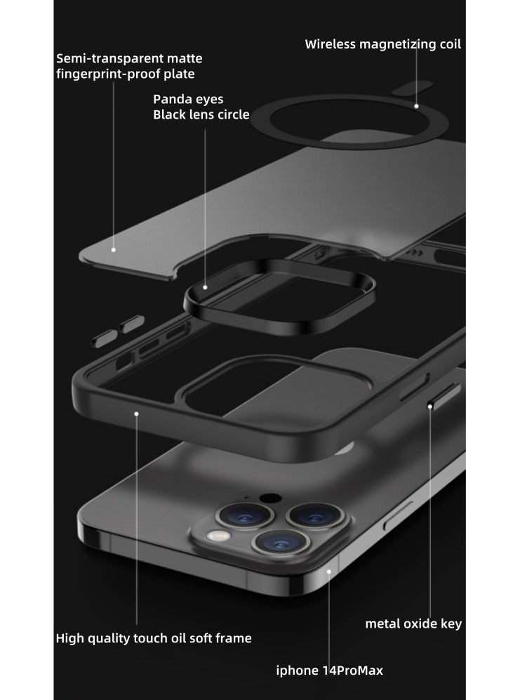 Magnetic case iPhone 15 Pro compatible MagSafe, translucent matte back ultra-thin shockproof phone case (black)  - Image 4