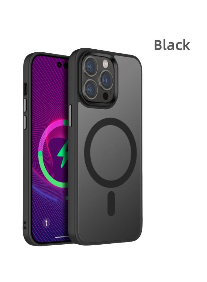 Magnetic case iPhone 15 Pro compatible MagSafe, translucent matte back ultra-thin shockproof phone case (black)  - Image 1