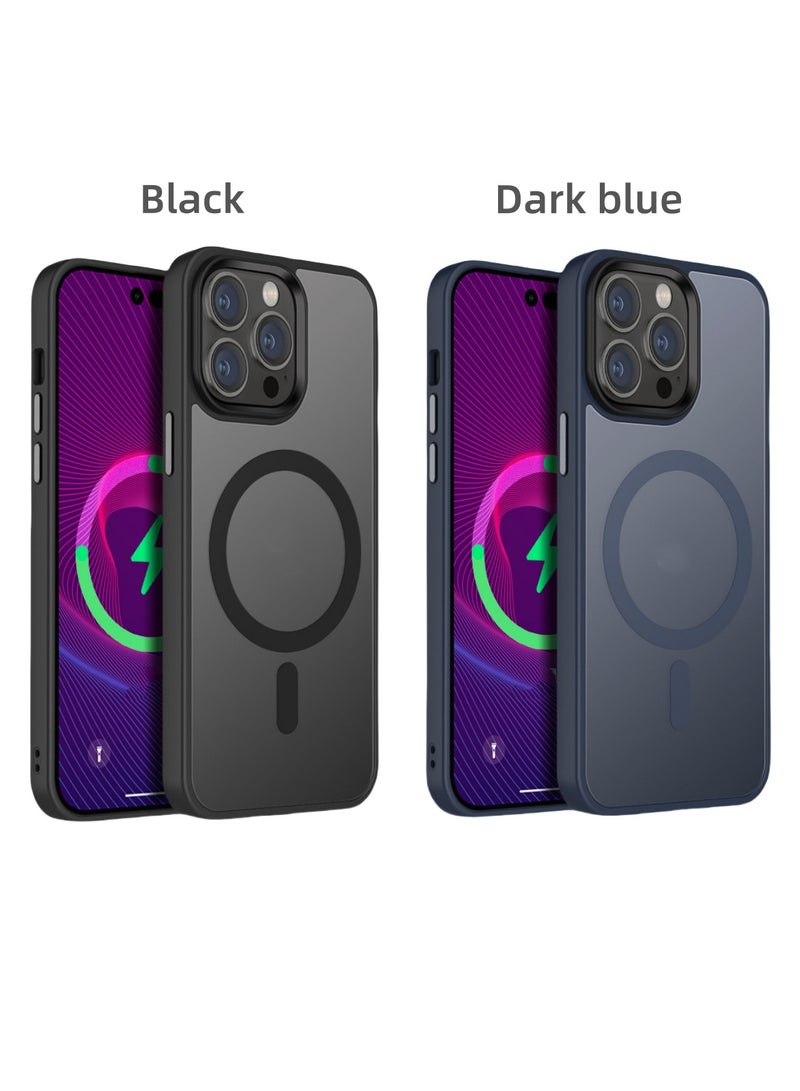 Magnetic case iPhone 15 Pro compatible MagSafe, translucent matte back ultra-thin shockproof phone case (black)  - Image 2