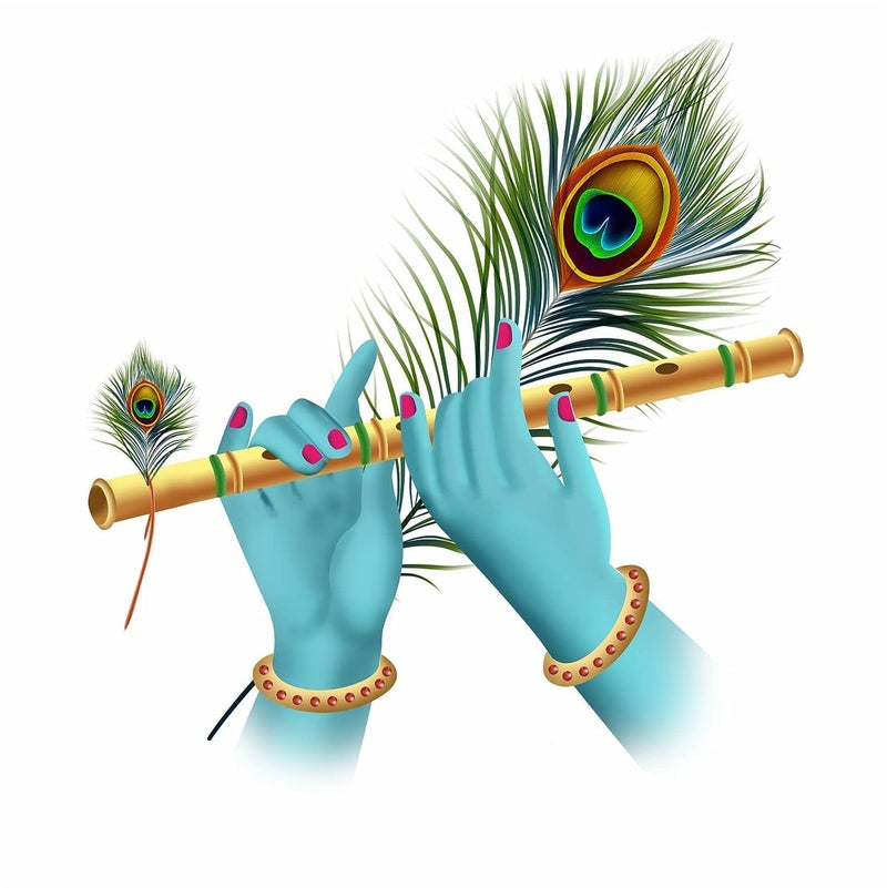 Sky Flying Blue Krishna Flute in Hand Wall Sticker for Kids Room Living Room Bedroom Office Multicolor Size 55 Cm X 55 Cm