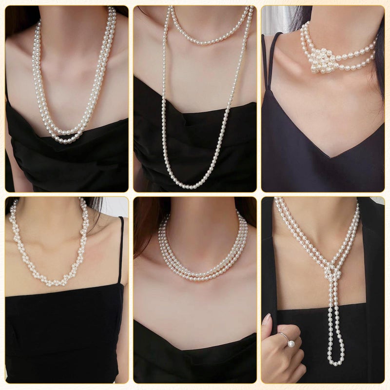 CdbC 59" Long Pearl Necklace, Faux Long Pearl Necklaces for Women, Vintage Elegant Long Pearls, Pearl Necklace Long for Wedding Party 1920s Gatsby Costume Jewelry - Image 5