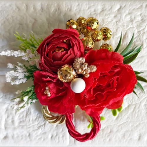 ADIKALA™ Handmade Artificial Big Peonies 3 Flower Bunch for Trousseau Packing, Ready to use Flower Brooch Hamper for Decoration, Gift Wrapping Flowers (3, Red) - Image 4