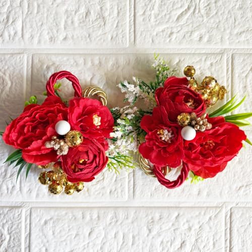 ADIKALA™ Handmade Artificial Big Peonies 3 Flower Bunch for Trousseau Packing, Ready to use Flower Brooch Hamper for Decoration, Gift Wrapping Flowers (3, Red) - Image 3