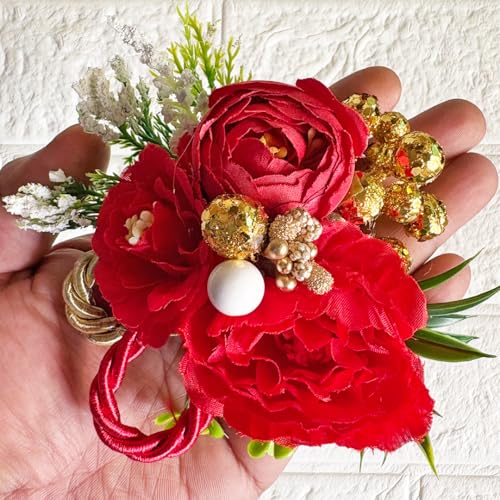ADIKALA™ Handmade Artificial Big Peonies 3 Flower Bunch for Trousseau Packing, Ready to use Flower Brooch Hamper for Decoration, Gift Wrapping Flowers (3, Red) - Image 2