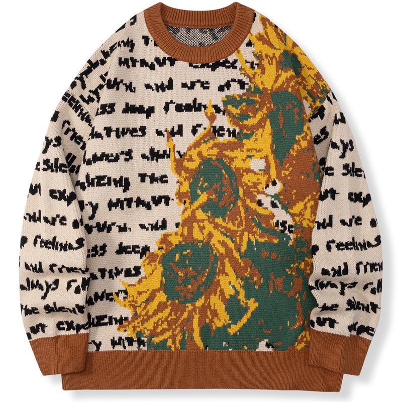 LILILEIDY Mens Crewneck Sweaters Graphic Comfortable Casual Knit Fall Winter Sweater Oversized Pullovers Orange,A1,M - Image 1