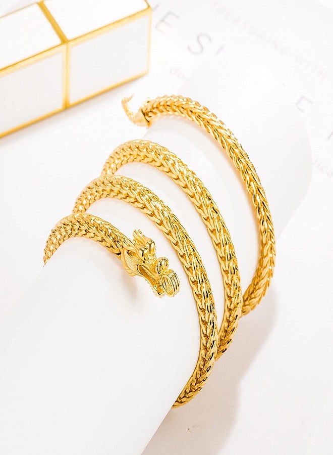 Dankadi Men 925 Sterling Silver Dragon Necklace 24K Gold Plated Vintage 5MM 20 "22" 24 "26" Franco Link Curb Chain Choker Fashion Punk Gold Fine Jewelry Gift (20 inch, Golden) - Image 3