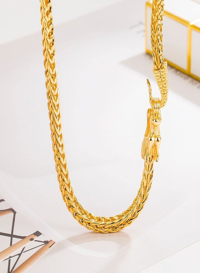 Dankadi Men 925 Sterling Silver Dragon Necklace 24K Gold Plated Vintage 5MM 20 "22" 24 "26" Franco Link Curb Chain Choker Fashion Punk Gold Fine Jewelry Gift (20 inch, Golden) - Image 5