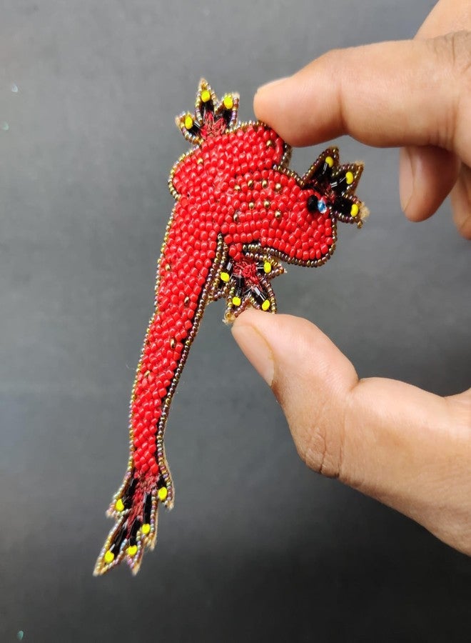 Abeo - I Bring Joy Handcrafted Red Glass Beaded Frog Brooch, 5-6 cm, Traditional Mughal Embroidery Collection - Image 5