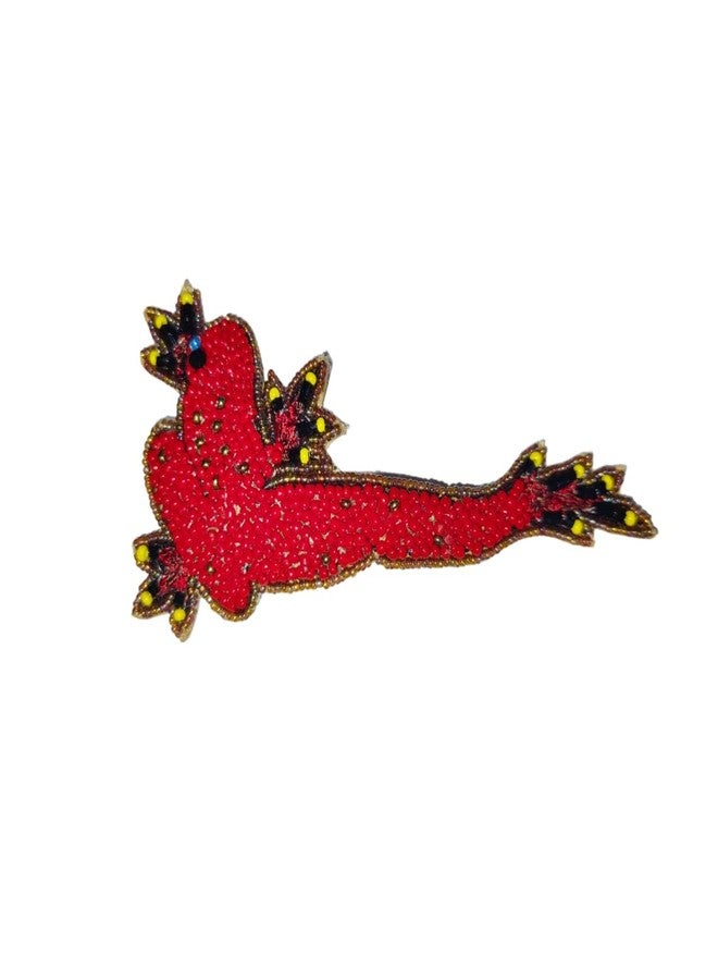 Abeo - I Bring Joy Handcrafted Red Glass Beaded Frog Brooch, 5-6 cm, Traditional Mughal Embroidery Collection - Image 1