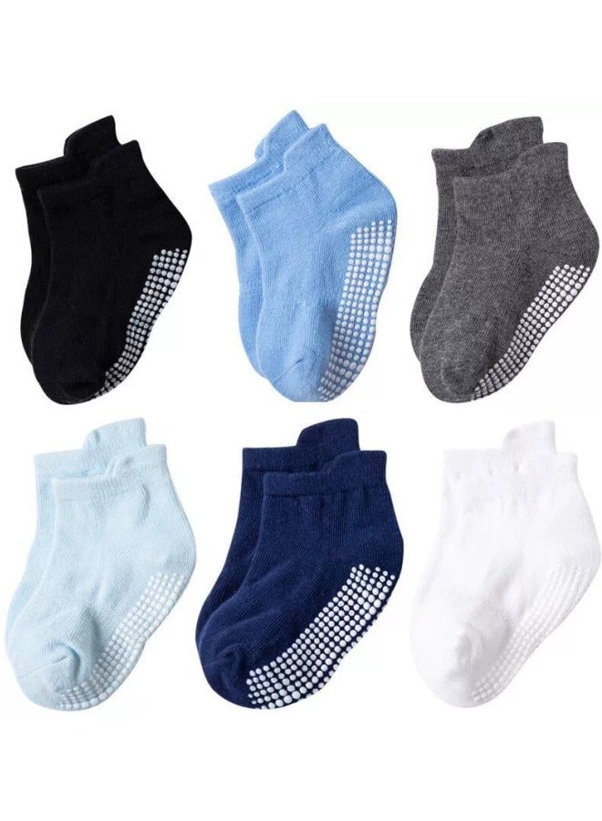 هيكسدريم 6 أزواج من الجوارب القطنية المخططة غير القابلة للانزلاق متعددة الألوان للأطفال، جوارب غير قابلة للانزلاق للكاحل، جوارب للأطفال في الربيع والصيف والخريف - Image 1