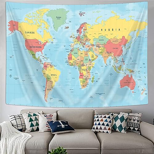 VeiVian World Map Tapestry, Asia Europe South City Topography America Africa Japan Poster Tapestries, Educational Kids Student Map of World Tapestry for Bedroom Living Room Home Office, 40X30in - Image 2