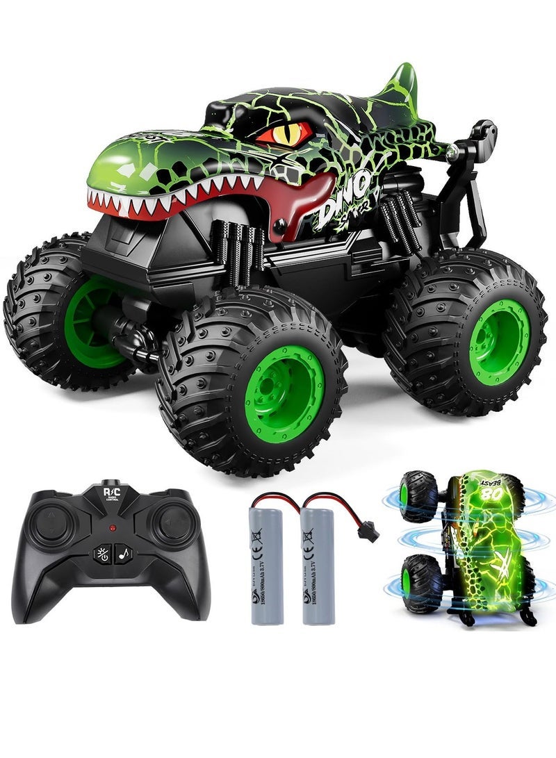 Excefore Remote Control Monster Trucks, 2.4GHz Dinosaur Remote Control Cars, Fast Stunt Car Off Road Crawler with 2 Rechargeable Batteries, Toy Gifts for 4-12 Year Old Boys and Girls (Green) - Image 1