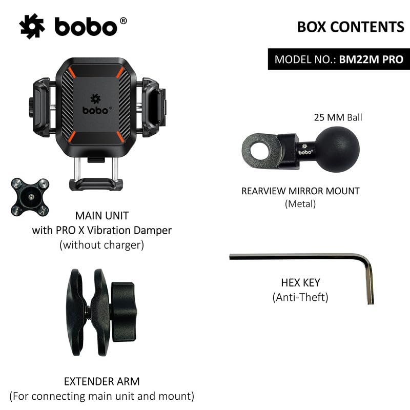Bobo BM22M PRO Mirror Mount Anti-Vibration Anti-Theft Waterproof Bike/Motorcycle/Scooter Mobile Phone Holder Mount Ideal for Maps and GPS Navigation (Black) - Image 3
