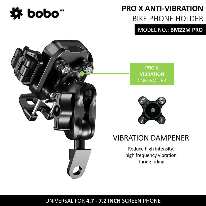 Bobo BM22M PRO Mirror Mount Anti-Vibration Anti-Theft Waterproof Bike/Motorcycle/Scooter Mobile Phone Holder Mount Ideal for Maps and GPS Navigation (Black) - Image 2
