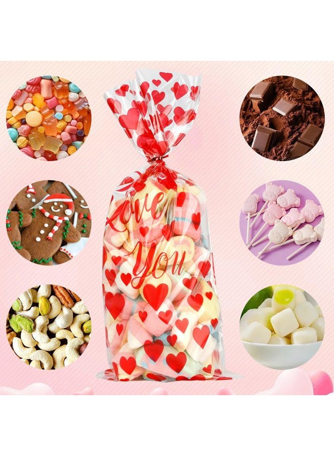 BOEIAC Valentine Treat Bags, 200 Pcs Valentines Cellophane Treat Bags, Valentines Candy Bags, Valentines Cookie Gift Bags with 200 Pcs Twist Ties for Valentines Wedding Party Favor Supplies, 5 Styles - Image 5