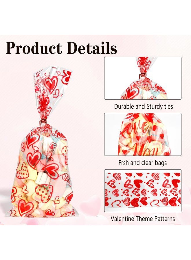 BOEIAC Valentine Treat Bags, 200 Pcs Valentines Cellophane Treat Bags, Valentines Candy Bags, Valentines Cookie Gift Bags with 200 Pcs Twist Ties for Valentines Wedding Party Favor Supplies, 5 Styles - Image 4