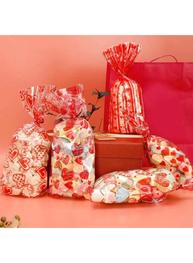 BOEIAC Valentine Treat Bags, 200 Pcs Valentines Cellophane Treat Bags, Valentines Candy Bags, Valentines Cookie Gift Bags with 200 Pcs Twist Ties for Valentines Wedding Party Favor Supplies, 5 Styles - Image 3