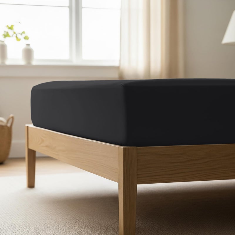 Mellanni King Fitted Sheet Iconic Collection Bedding Sheets with up to 16 inch Deep Pocket Soft Cooling Fade Stain Resistant 1 PC King Black