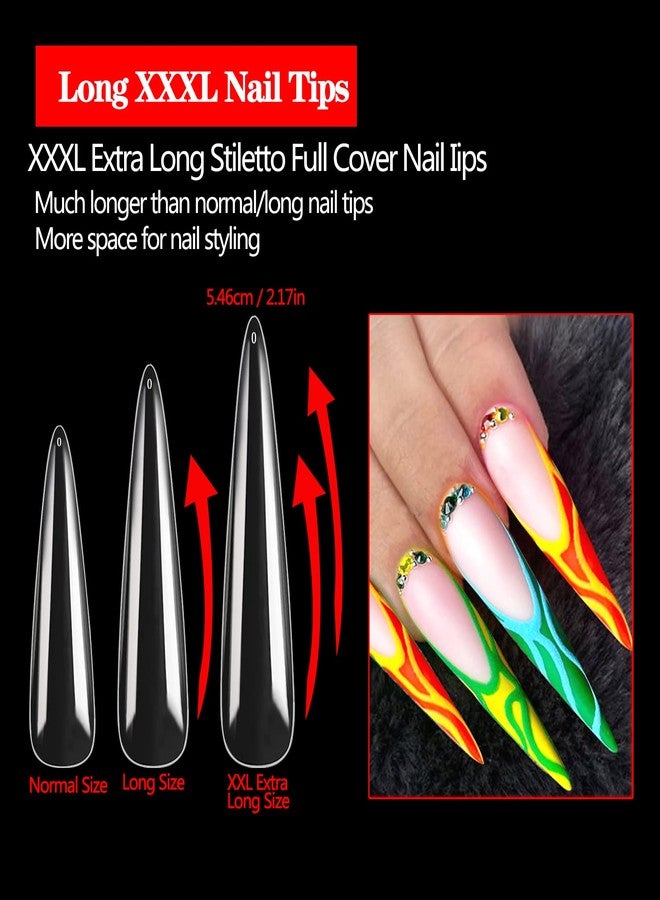 Namgznso 600PCS No C Curve Stiletto Nail Tips, XXXL Extra Long Stiletto Full Cover Nail Tips for Acrylic Nails Professional, 3XL Clear Flattened Fake Nail for Salons Home DIY Nail Art 12 Sizes - Image 2