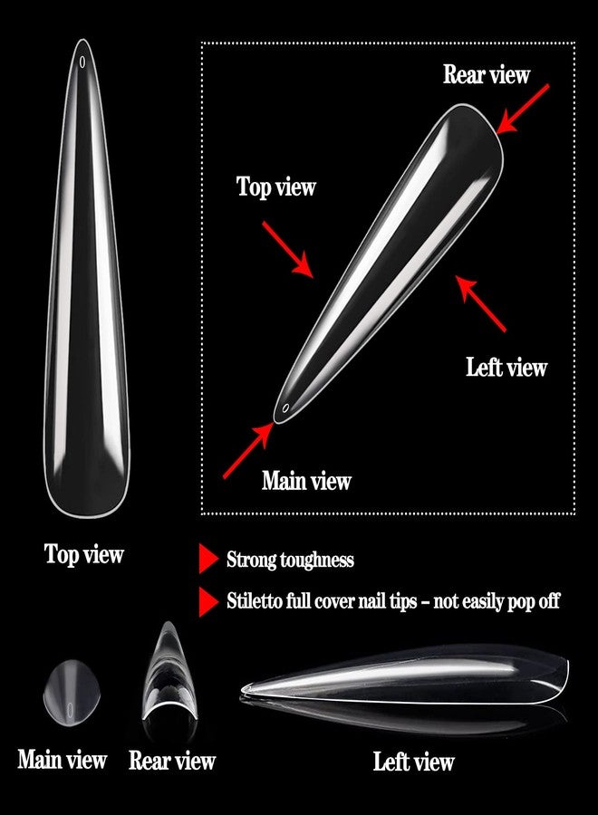Namgznso 600PCS No C Curve Stiletto Nail Tips, XXXL Extra Long Stiletto Full Cover Nail Tips for Acrylic Nails Professional, 3XL Clear Flattened Fake Nail for Salons Home DIY Nail Art 12 Sizes - Image 5